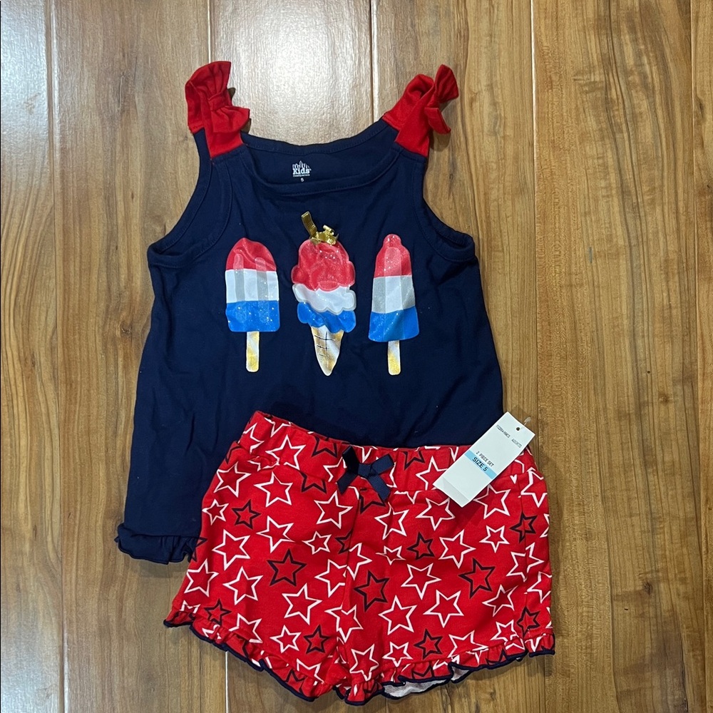 Kids Ice Cream Tank and Star Shorts Set 4th of July red white blue
